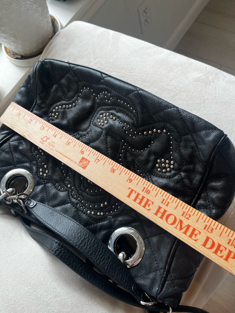 Brighton Black Leather Shoulder Bag with Studded Floral Design - Picture 6 of 7